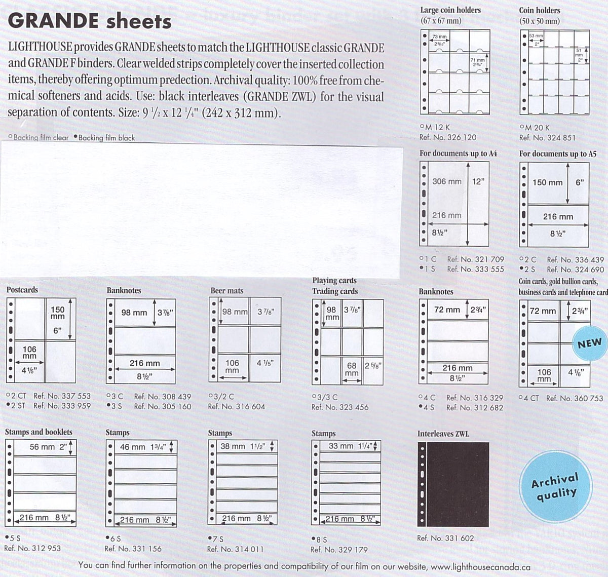 GRANDE Sheets — Coin & Stamp Supplies