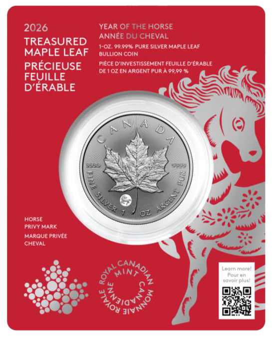 2026 $5 1-OZ 99.99% PURE SILVER COIN - TREASURED SILVER MAPLE LEAF: PRIVY MARK (PREMIUM BULLION)