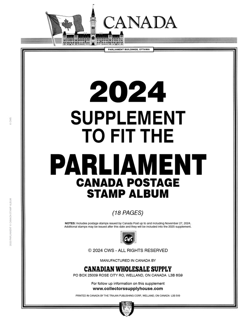 PARLIAMENT CANADA POSTAGE STAMP ALBUM - 2024 PARLIAMENT SUPPLEMENT image