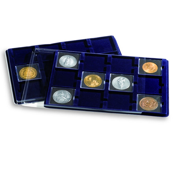 Coin Presentation Trays with 12 spaces for QUADRUM XL large square coin capsules, blue image 0