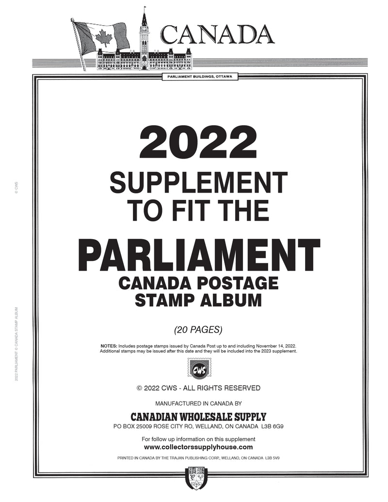 PARLIAMENT CANADA POSTAGE STAMP ALBUM - 2022 PARLIAMENT SUPPLEMENT image