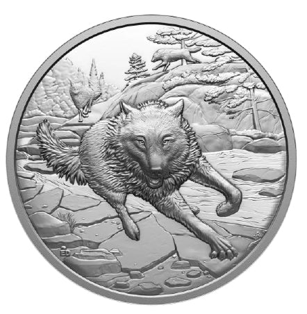 2025 $20 ULTRA-HIGH RELIEF FINE SILVER COIN - GREAT HUNTERS: GREY WOLF image 0