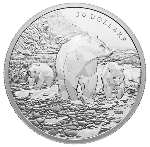 2023 $30 FINE SILVER COIN - MULTIFACETED ANIMAL FAMILY: GRIZZLY BEARS image 0