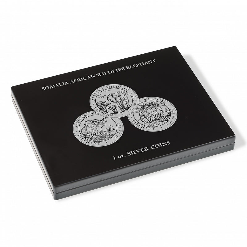 PRESENTATION CASE FOR 20 SOMALIA ELEPHANT SILVER COINS (1 OZ.) IN CAPSULES image 1