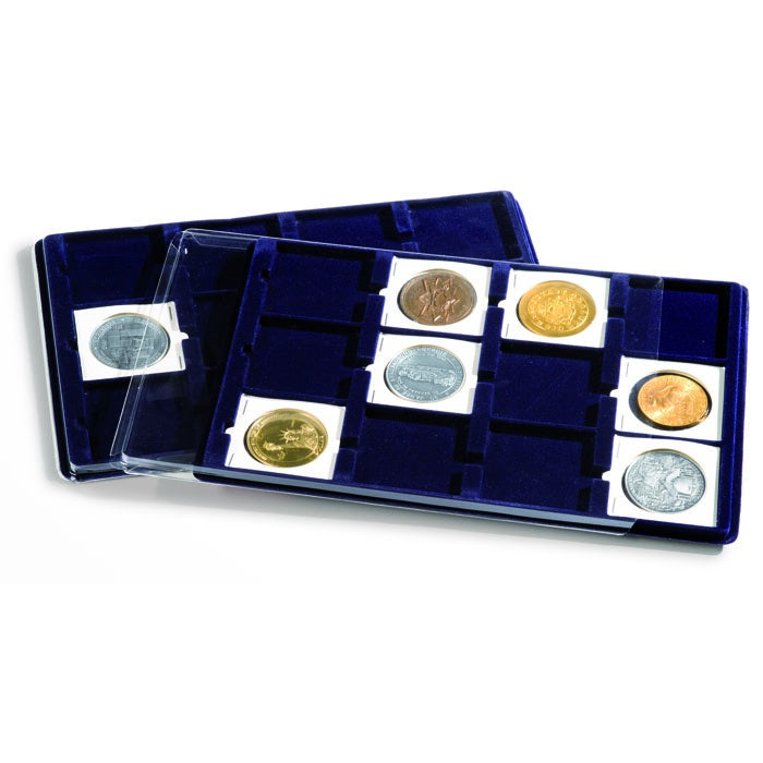 Coin Presentation Trays with 12 spaces for QUADRUM XL large square coin capsules, blue image 1