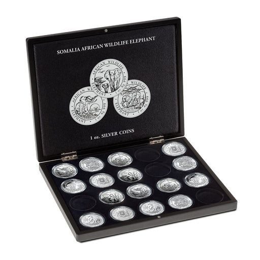 PRESENTATION CASE FOR 20 SOMALIA ELEPHANT SILVER COINS (1 OZ.) IN CAPSULES image 0