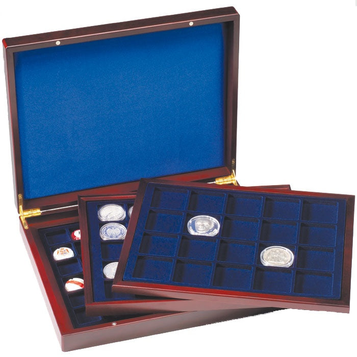 VOLTERRA TRIO de Luxe Case with 3 wooden trays, 1x48 coins 30mm max, 1x30 coins 39mm max image 0