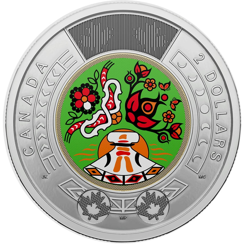 2023 CANADA $2 COLOURED NATIONAL INDIGENOUS PEOPLES DAY SPECIAL WRAPPED ROLL - SINGLE COIN image