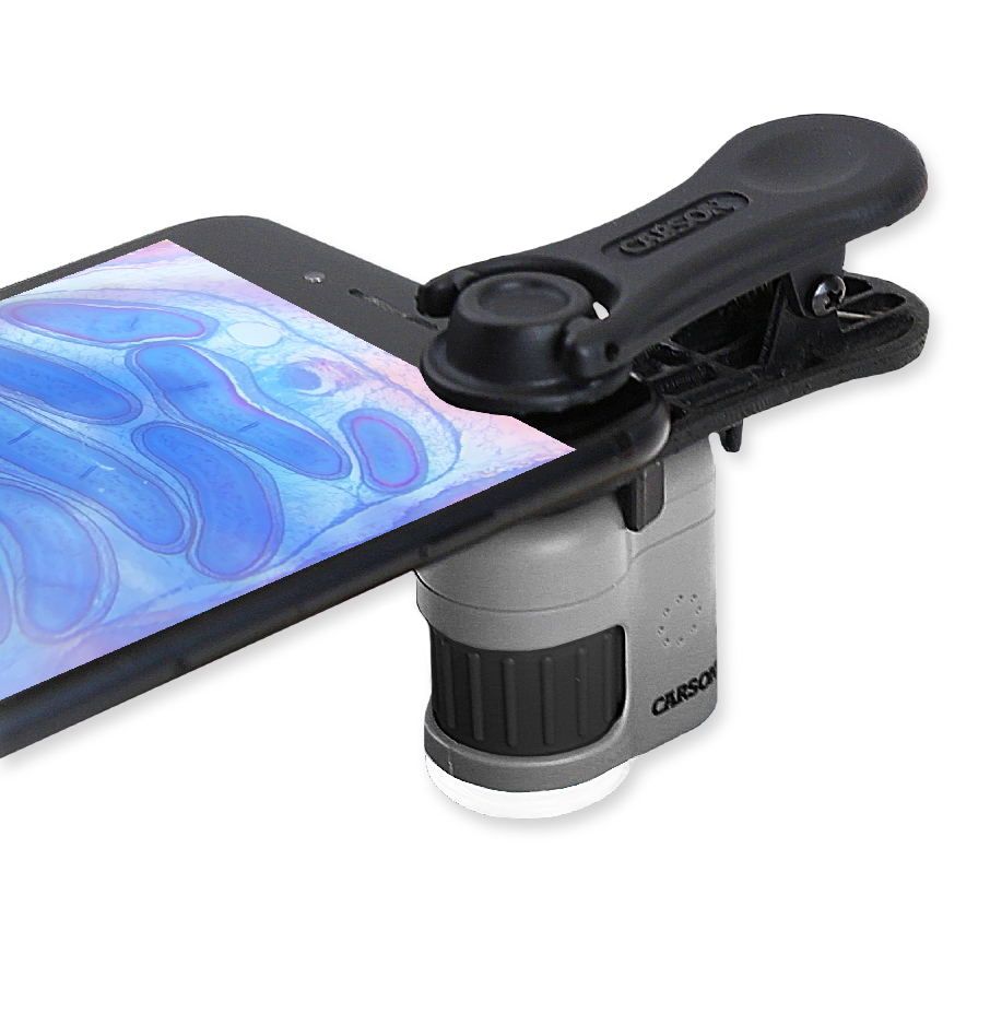 Pocket Microscope 100x-150x LED Lighted Pocket Microscope with Smartphone Digiscoping Clip and Storage Bag 